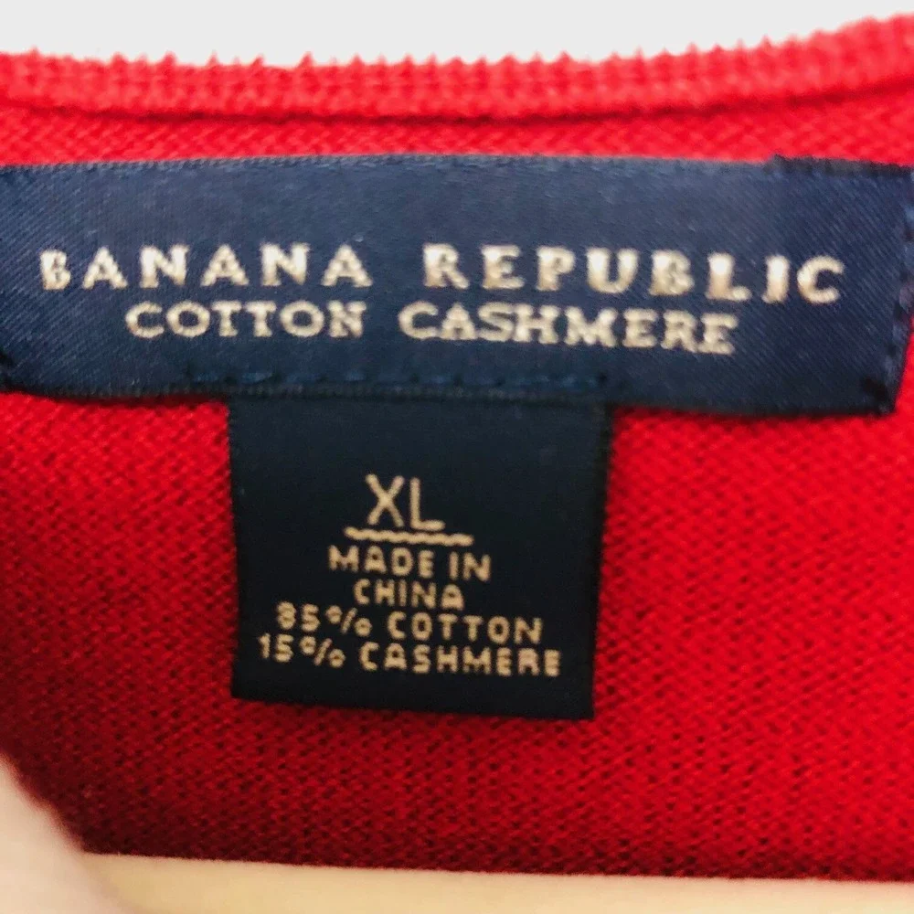 Banana Republic Mens Red Cotton Cashmere Pullover Polo Sweater Contrast‎ Cuff XL